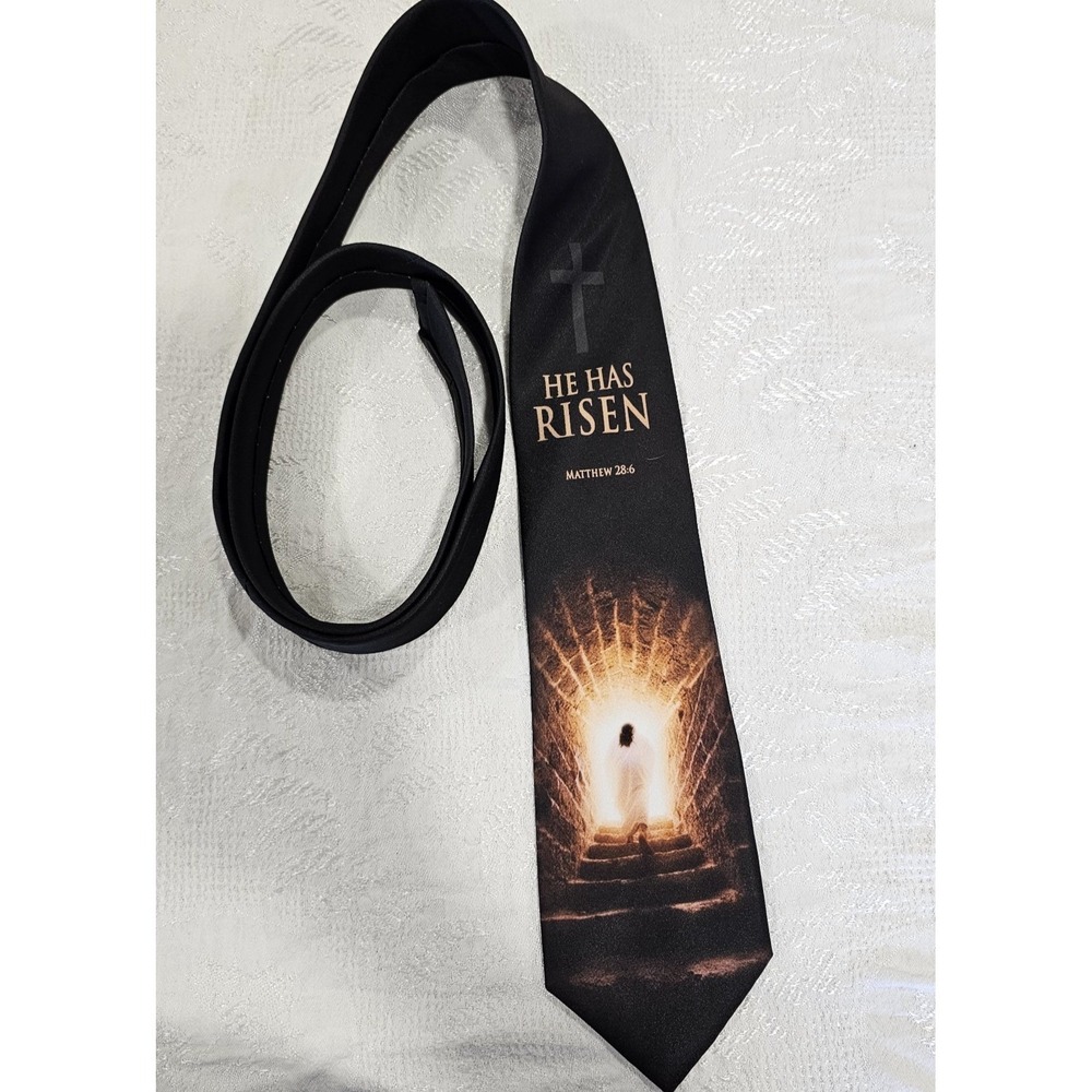 Three Rooker He Has Risen Easter Christian Religious Tie Men's 60" Black
